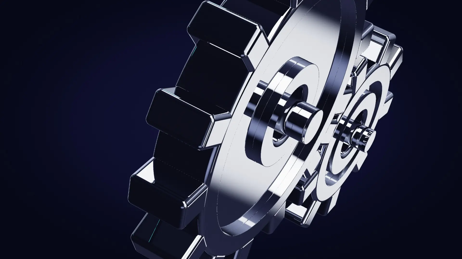 Two chrome gears in mesh — a detail