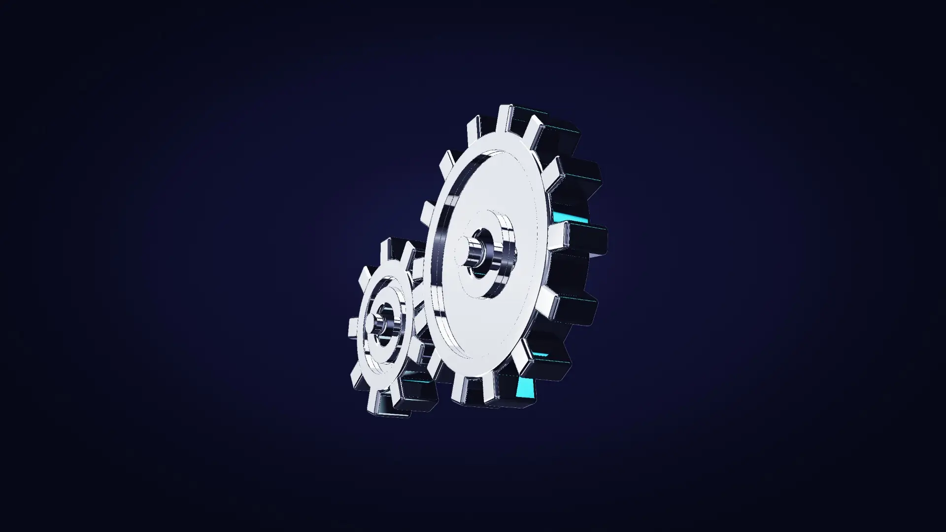Two chrome gears in mesh — from the other side