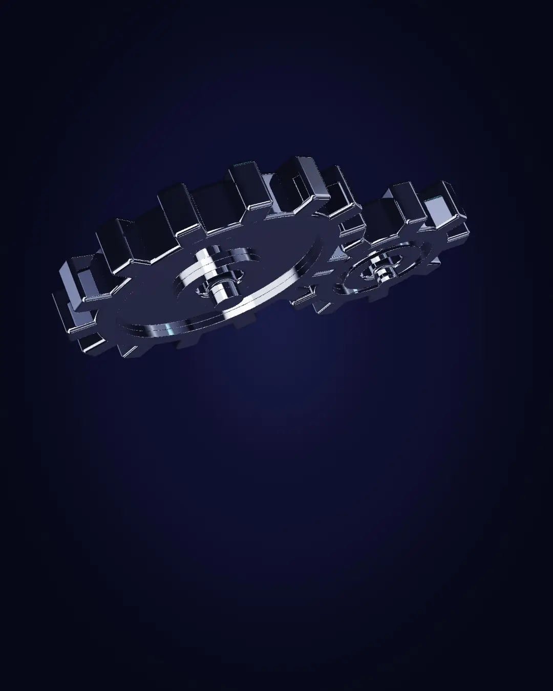 Two chrome gears in mesh — seen from above