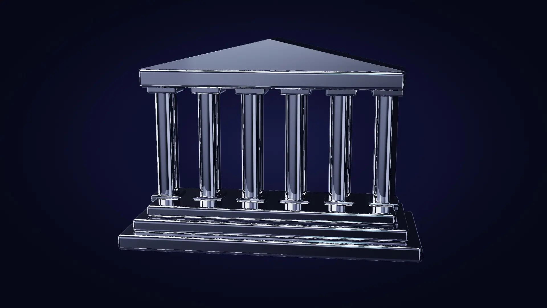 A chrome colonnade on a stepped plinth — from the other side