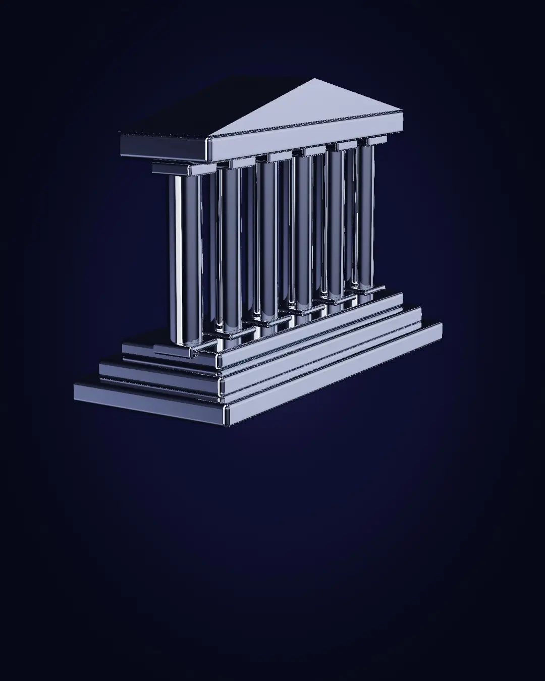 A chrome colonnade on a stepped plinth — a wide view