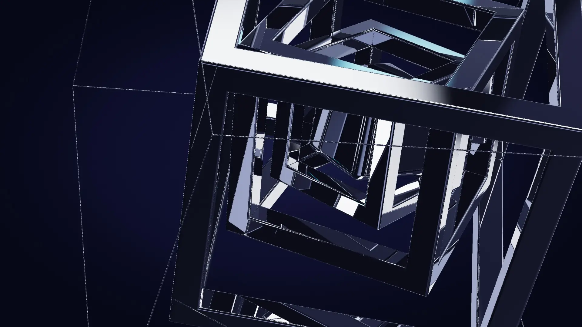 Nested chrome frames growing from a core — a detail