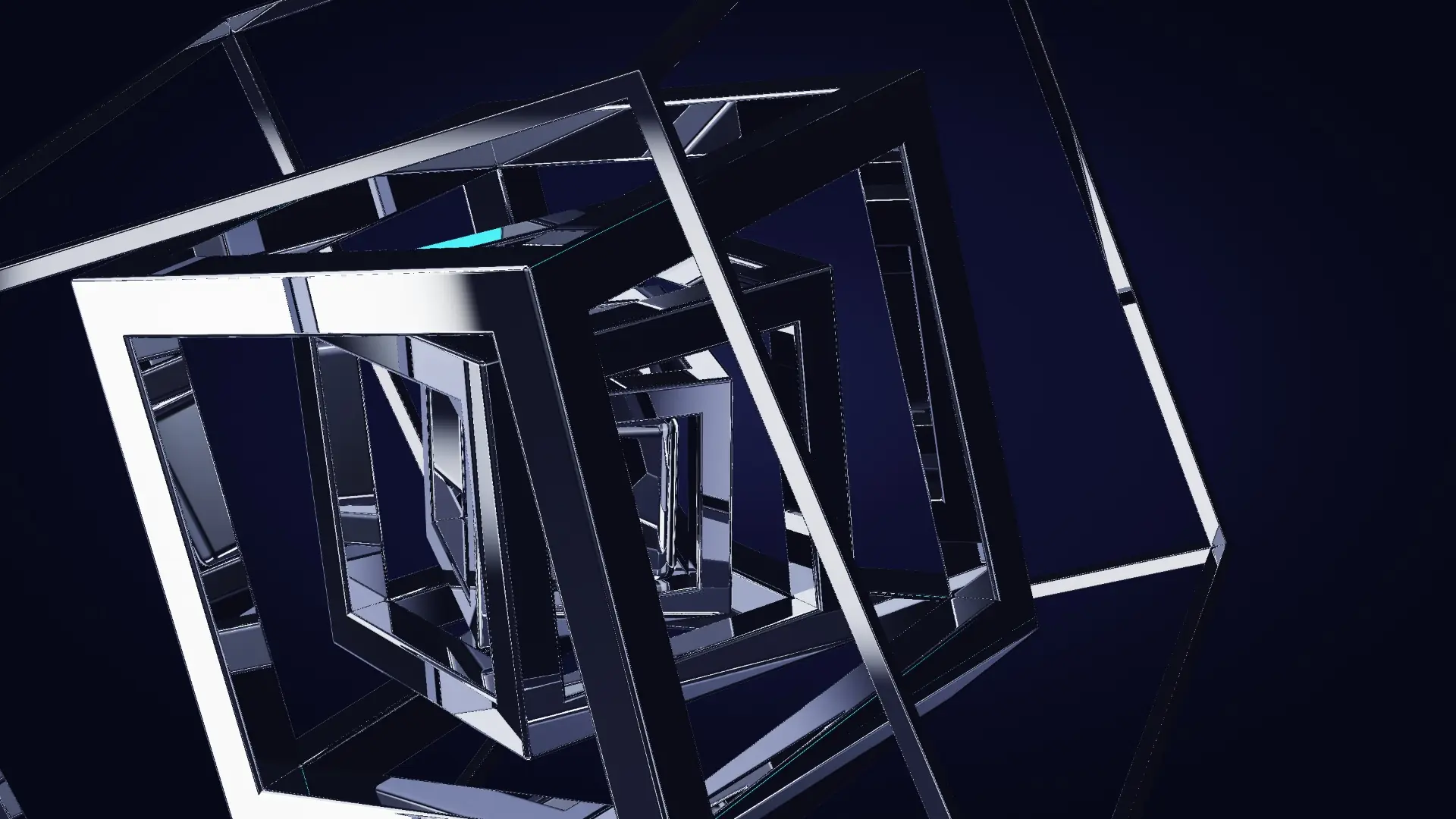 Nested chrome frames growing from a core — a close-up