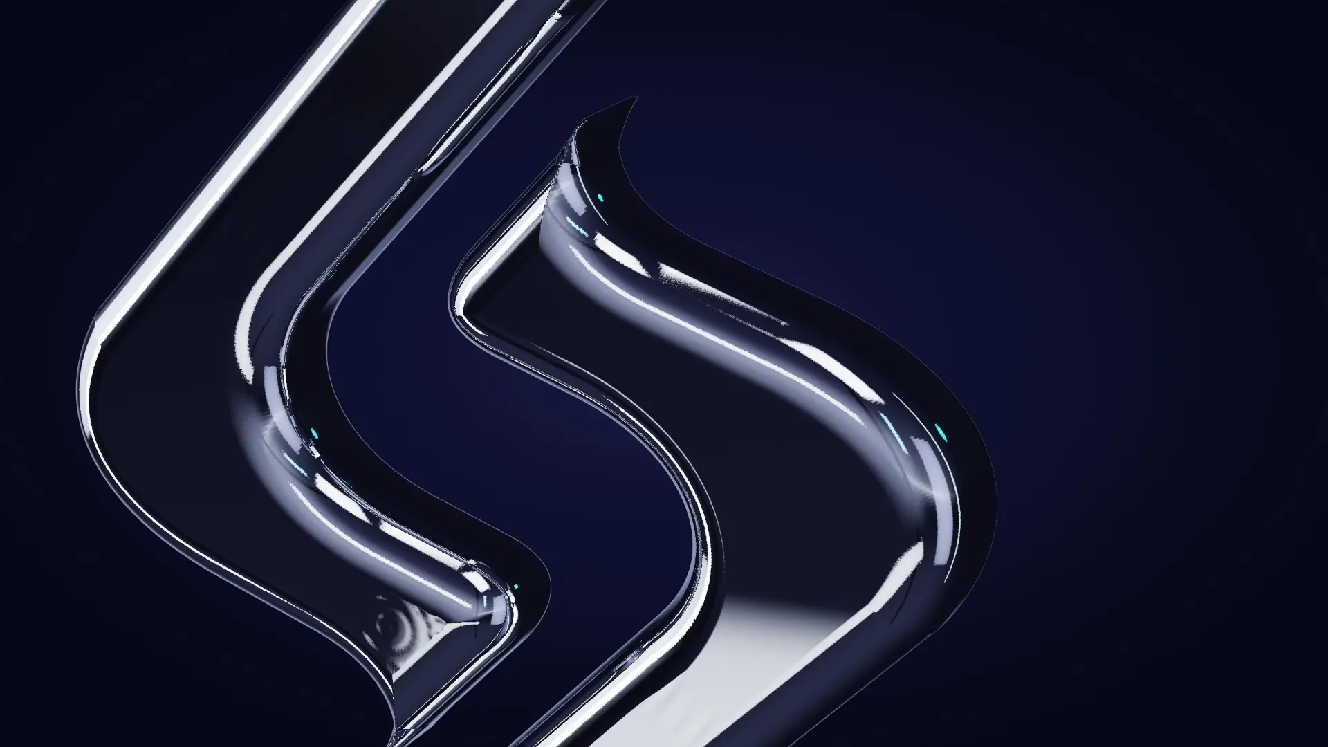 The Smartechor mark in polished chrome — a close-up