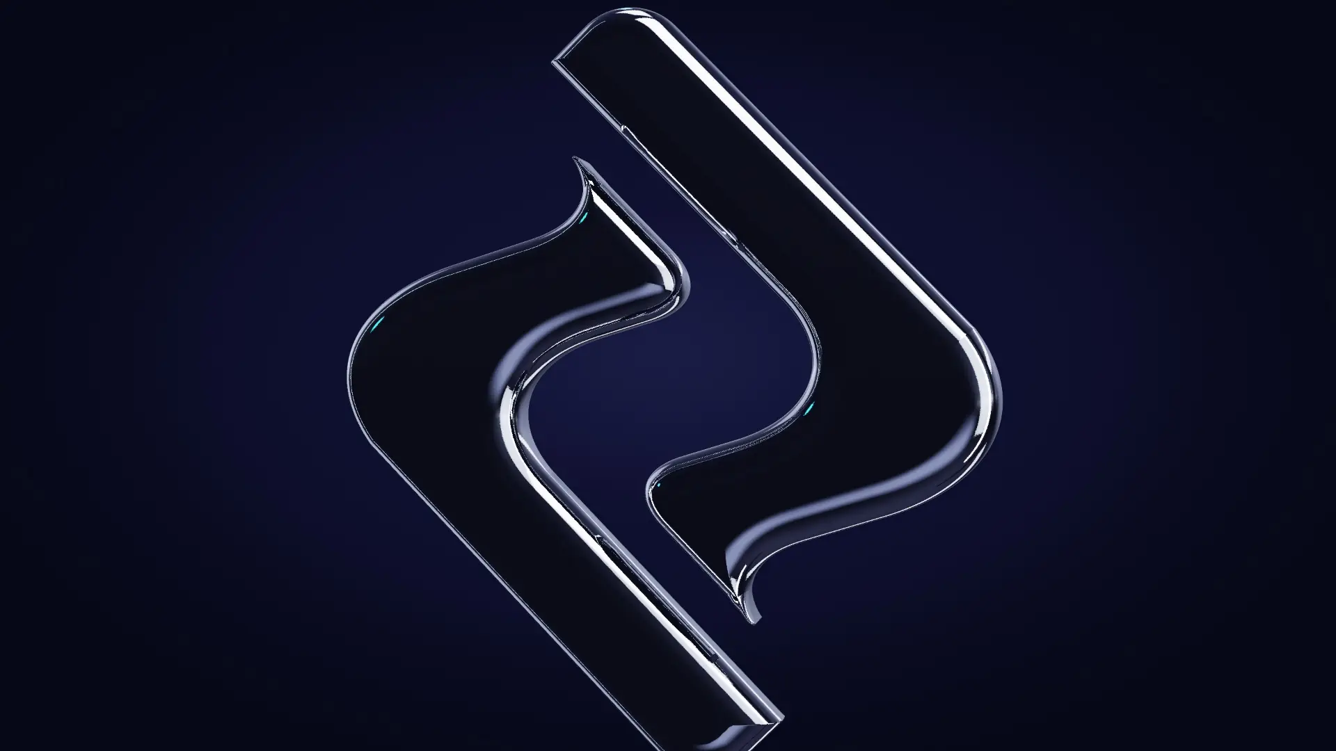 The Smartechor mark in polished chrome — from behind, edge-lit