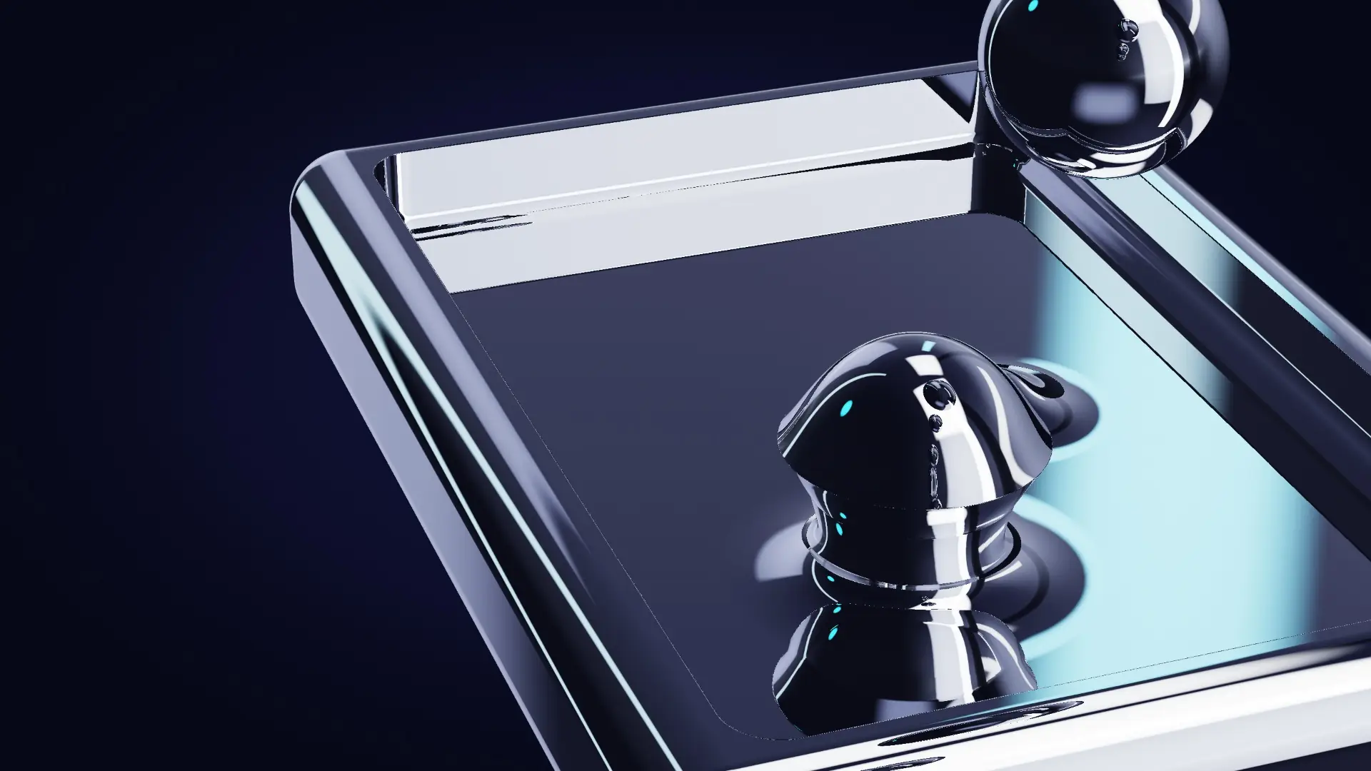 Chrome beads arriving in a tray of liquid metal — a detail