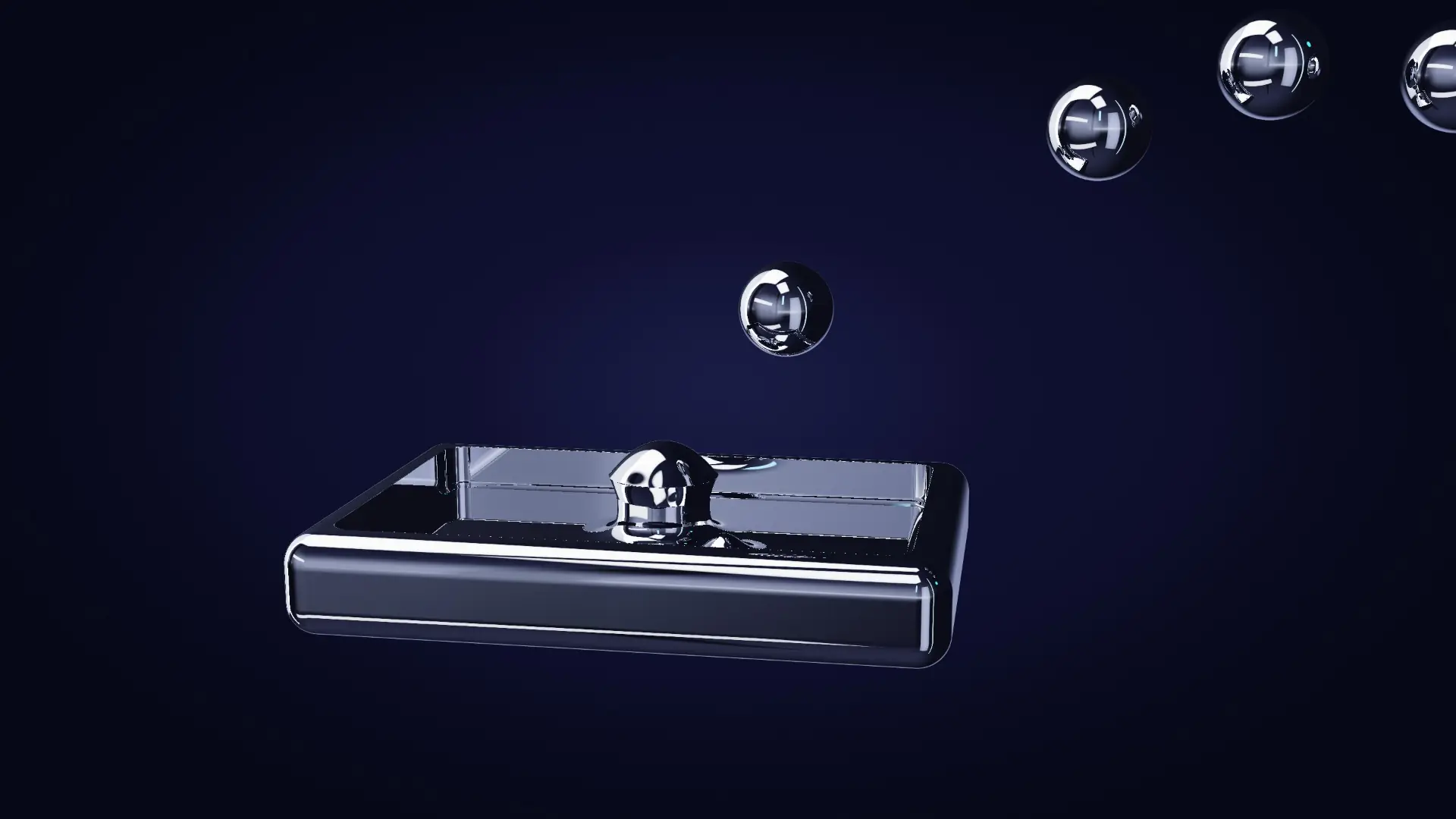 Chrome beads arriving in a tray of liquid metal — from the other side