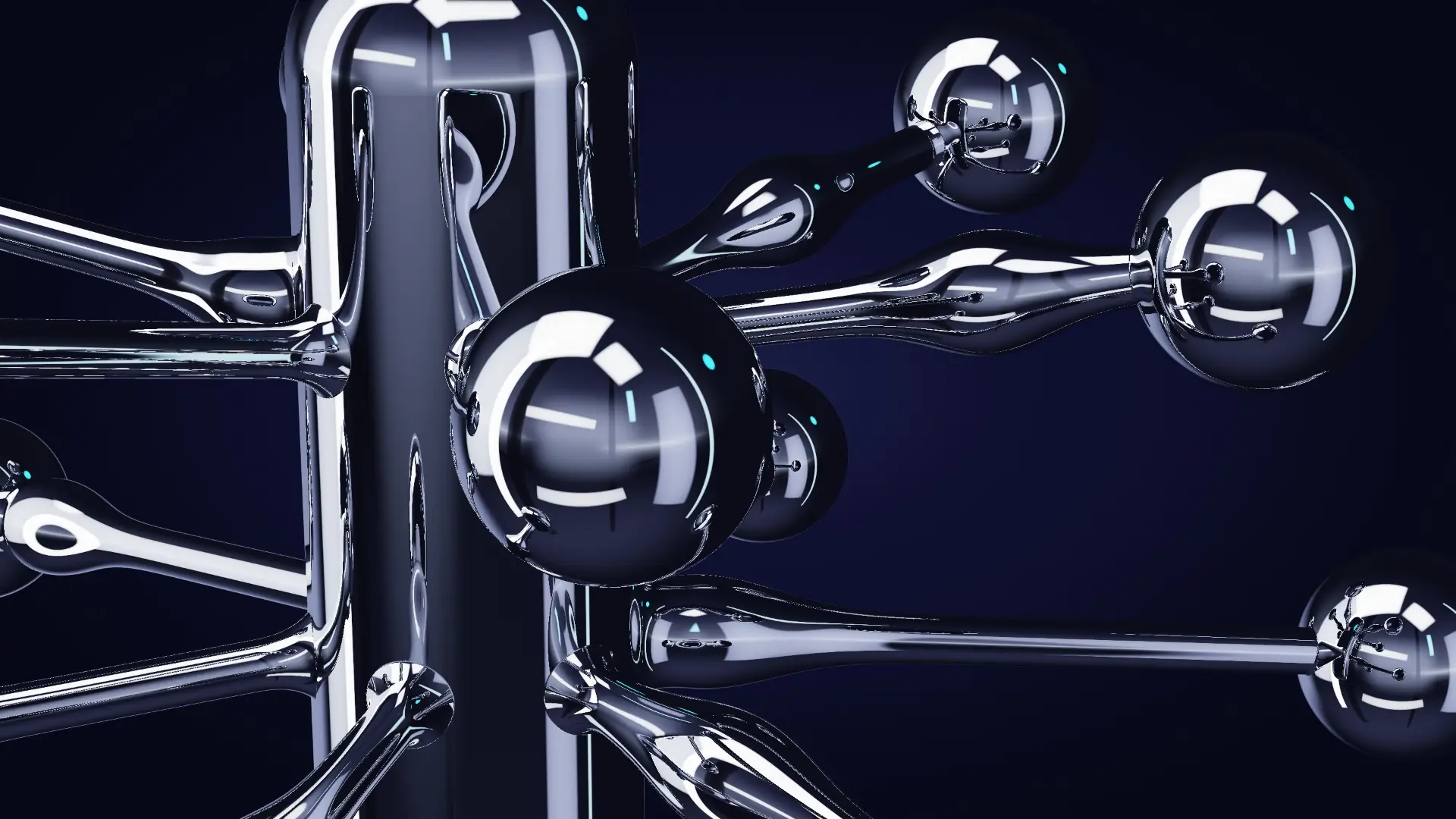 Chrome nodes linked to a central pillar — a close-up