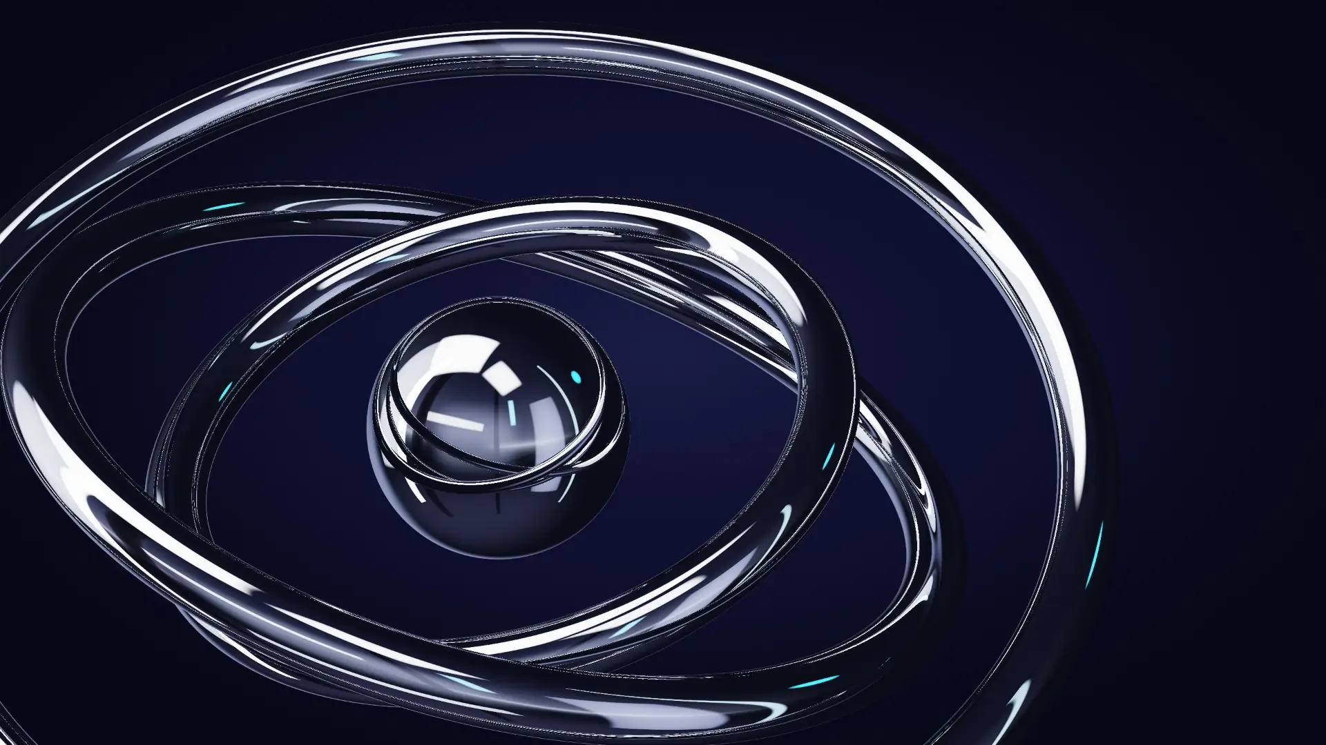Three chrome rings aligning around a core — a close-up