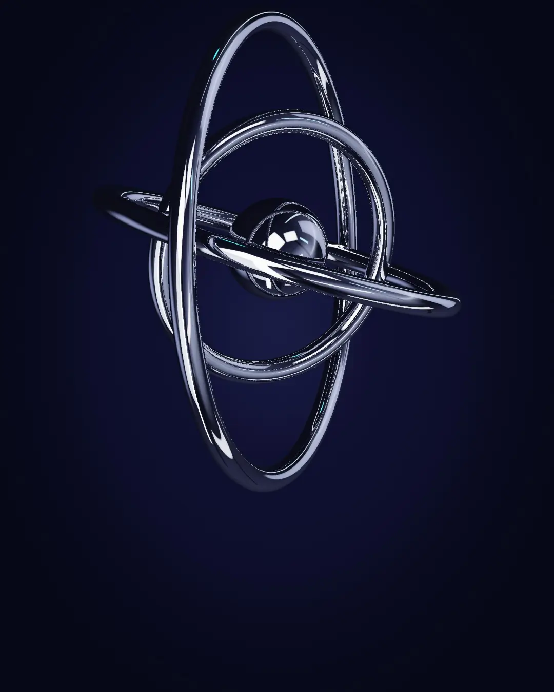 Three chrome rings aligning around a core — seen from above
